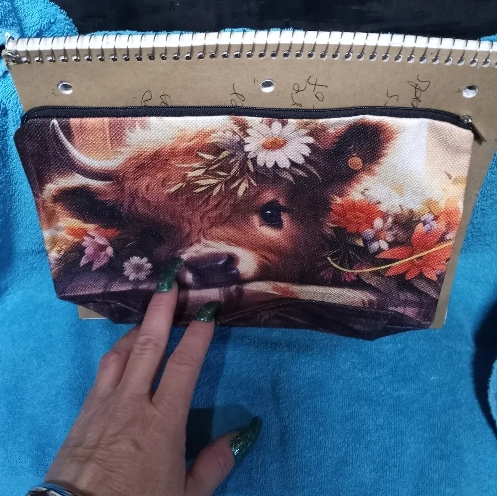 Floral Cow Print Makeup Pouch Cosmetic Bag